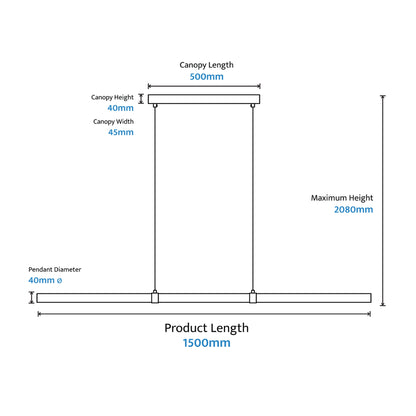 Calibo Aquila 1500mm Timber Tubular LED Linear Pendant with Brass Finish Collar - Black Ash with Black