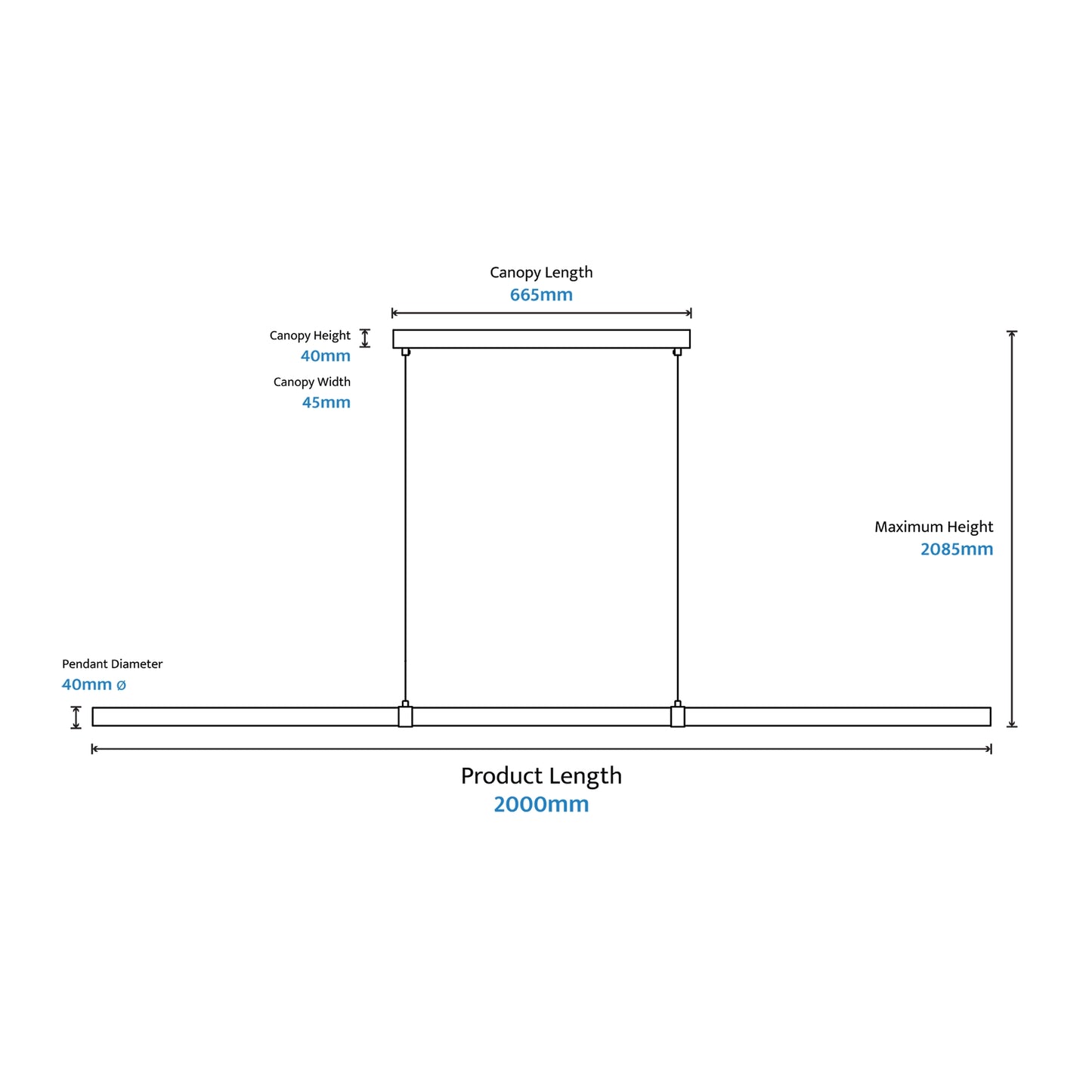 Calibo Aquila 2000mm Timber Tubular LED Linear Pendant with Brass Finish Collar - Black Ash with Black