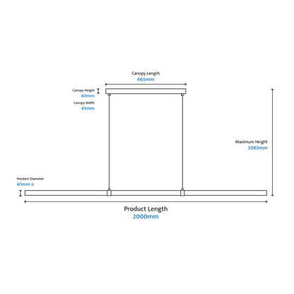 Calibo Aquila 2000mm Timber Tubular LED Linear Pendant with Brass Finish Collar - Black Ash with Black