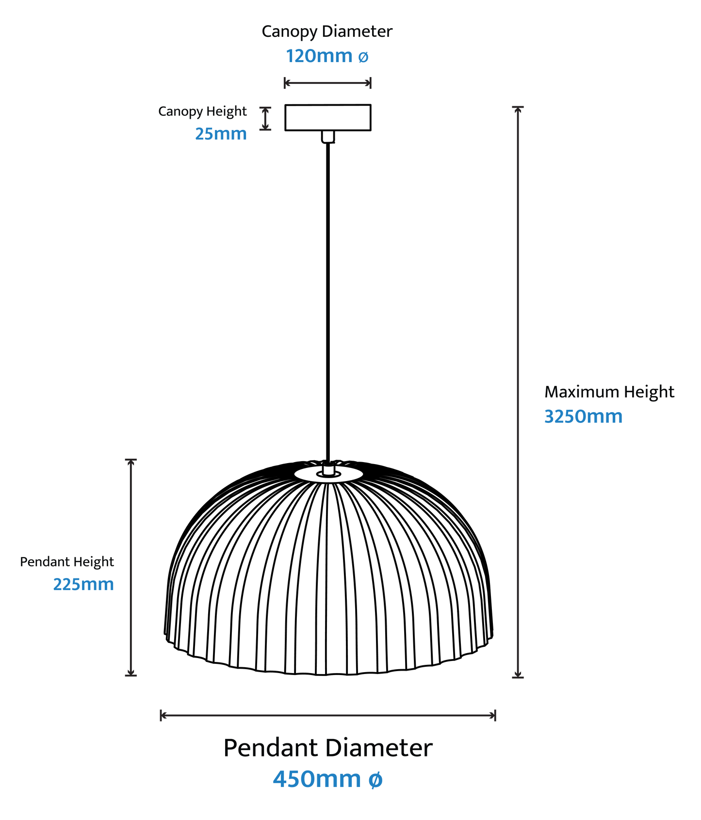 Calibo Rachis Modern Minimalist Fluted Dome Pendant - 450mm