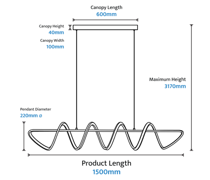 Calibo Bulbul Modern Spiral 1500mm LED Linear Pendant Light - Black