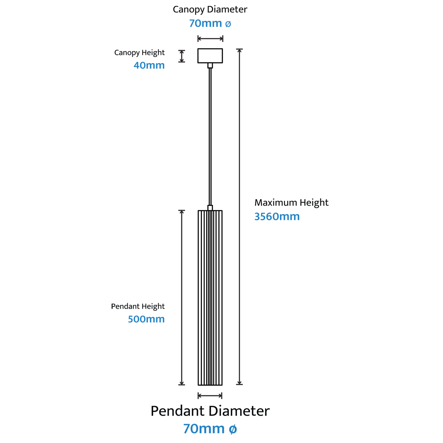 Calibo Canary Fluted 500mm Pendant - Black