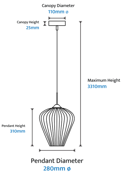 Calibo Ribbon Fluted Glass 280mm Pendant Light - Smoke