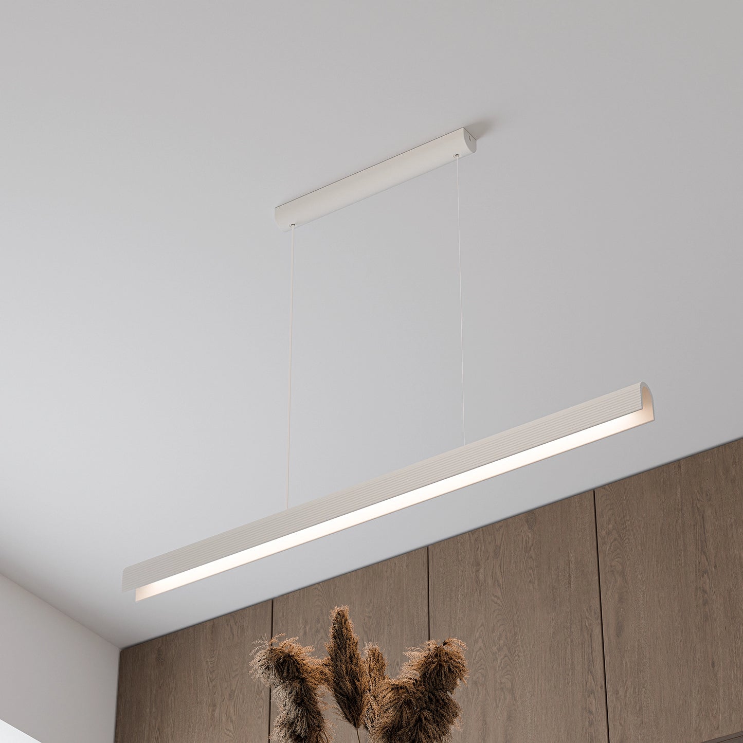 Calibo Munia Sculptural Ribbed LED Linear Pendant with Paintable Gypsum Surface - White