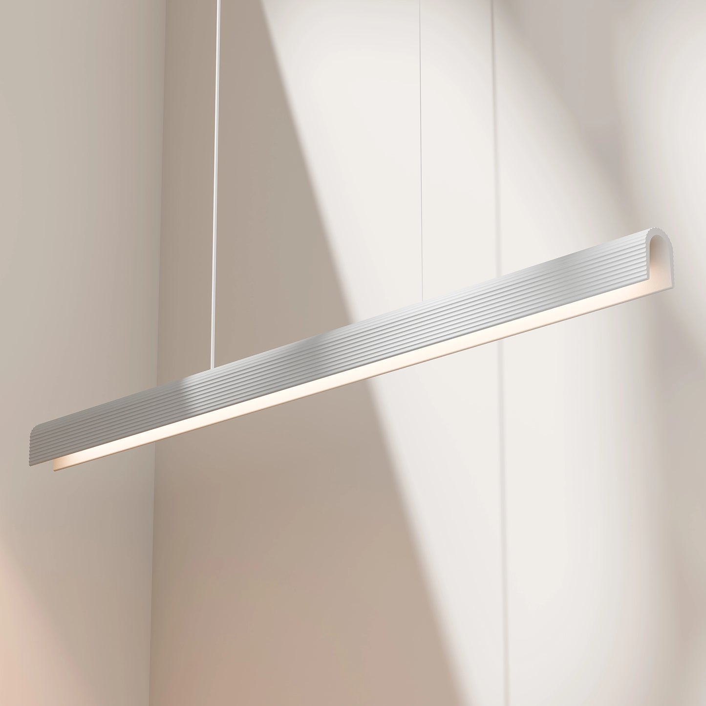 Calibo Munia Sculptural Ribbed LED Linear Pendant with Paintable Gypsum Surface - White