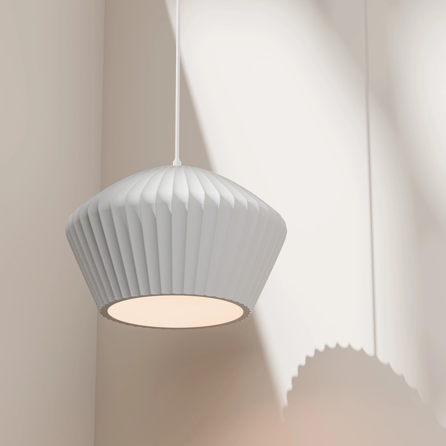 Calibo Munia Sculptural Fluted Dome Pendant with Paintable Gypsum Surface - White