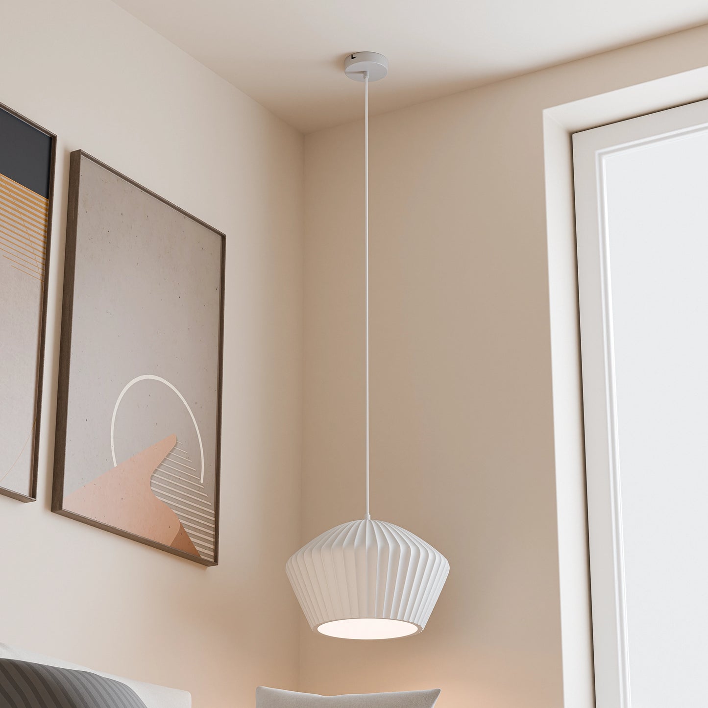 Calibo Munia Sculptural Fluted Dome Pendant with Paintable Gypsum Surface - White