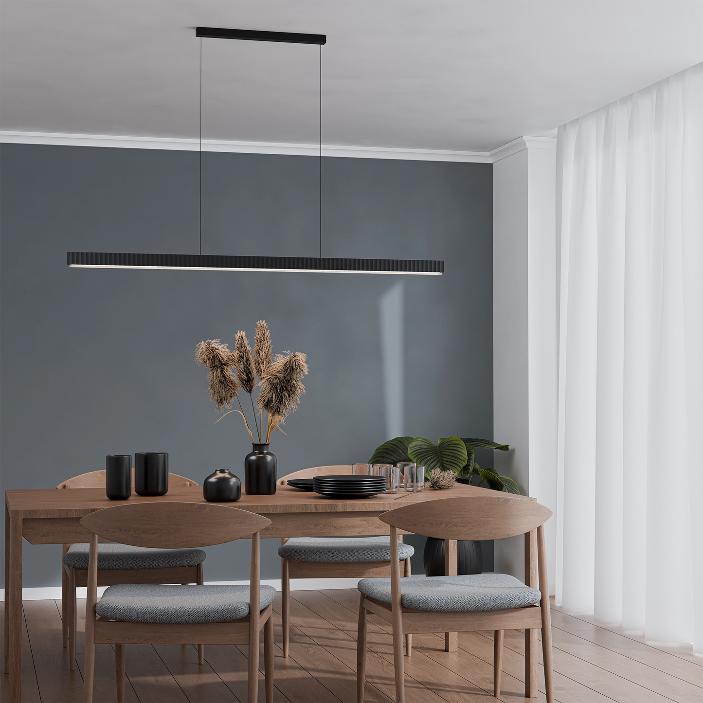 Calibo Prinia Modern Fluted 2032mm Linear Pendant Light - Black