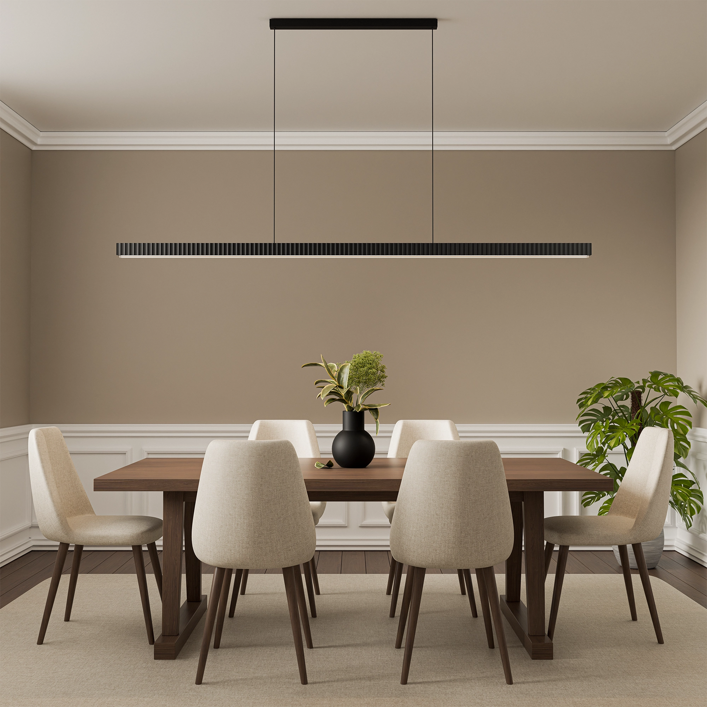 Calibo Prinia Modern Fluted 2032mm Linear Pendant Light - Black