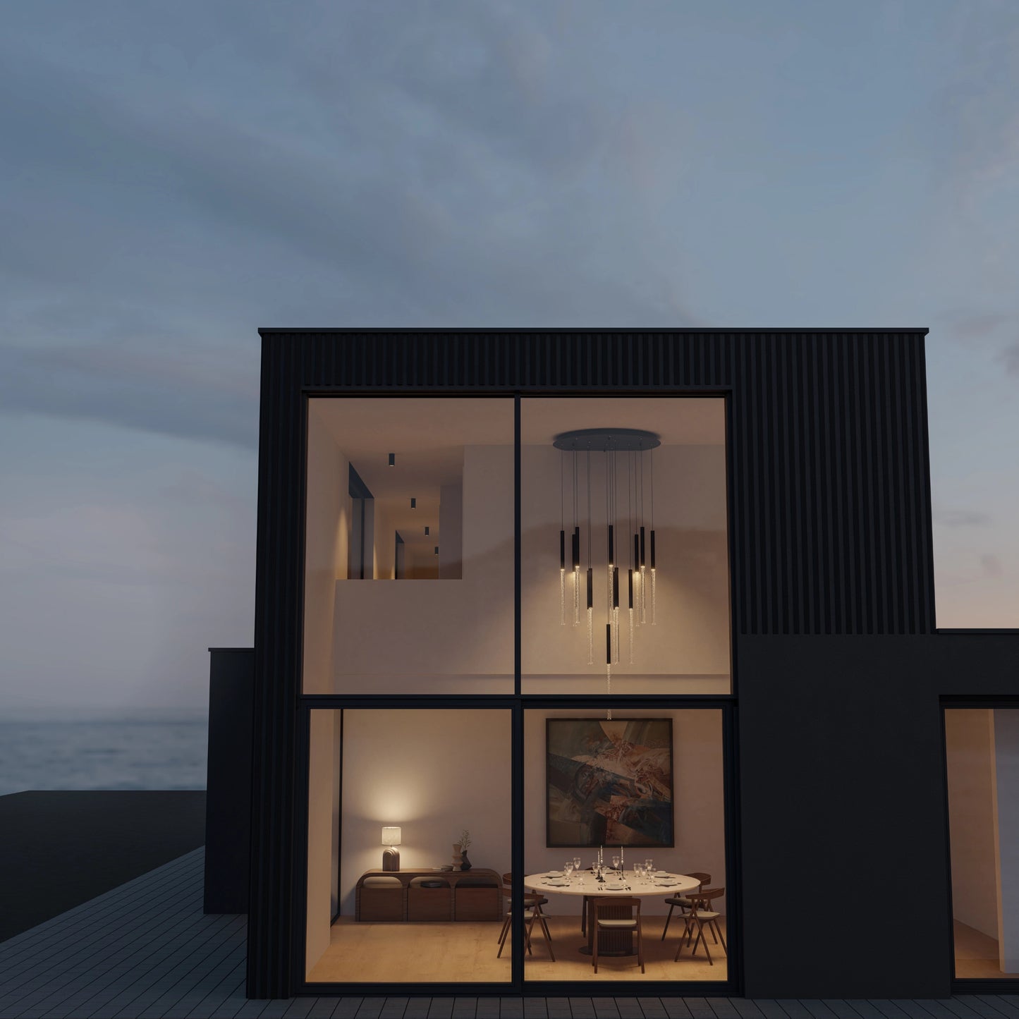 Calibo Rhea 14 Light Pencil Drop LED Pendant - Black