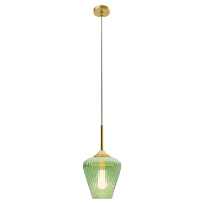 Calibo Ribbon Fluted Glass 230mm Pendant Light - Green