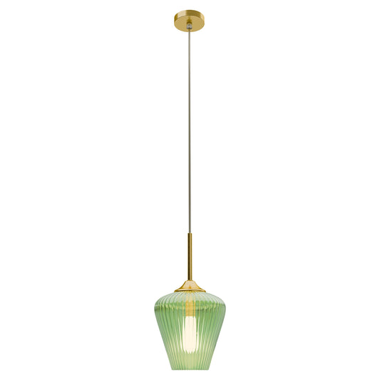 Calibo Ribbon Fluted Glass 230mm Pendant Light - Green