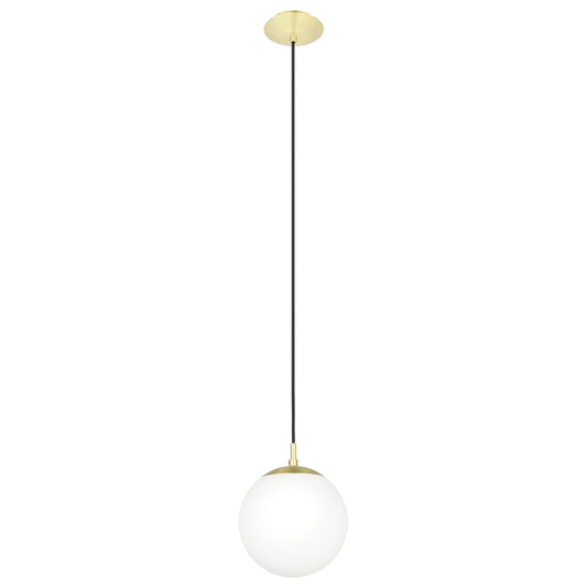 Rondo Glass Ball Pendant Light, Small, Opal / Brass