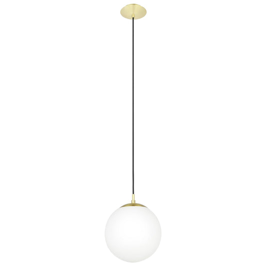 Rondo Glass Ball Pendant Light, Medium, Opal / Brass