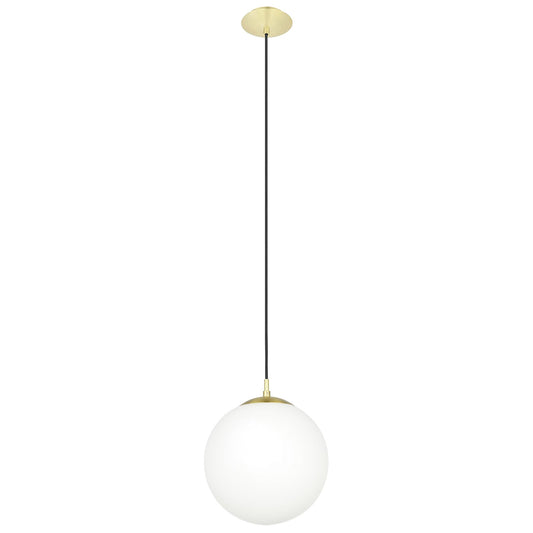 Rondo Glass Ball Pendant Light, Large, Opal / Brass