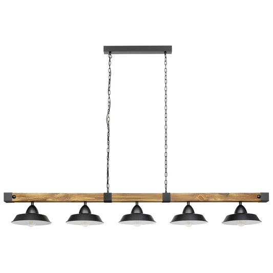 Oldbury Steel & Timber Bar Pendant Light, 5 Light