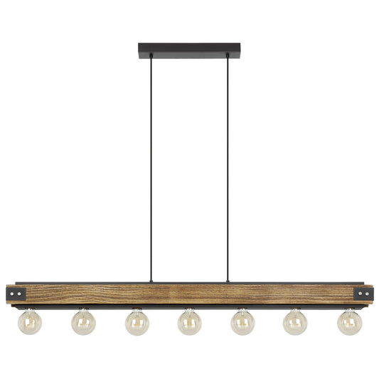 Layham Timber & Steel Bar Pendant Light, 7 Light