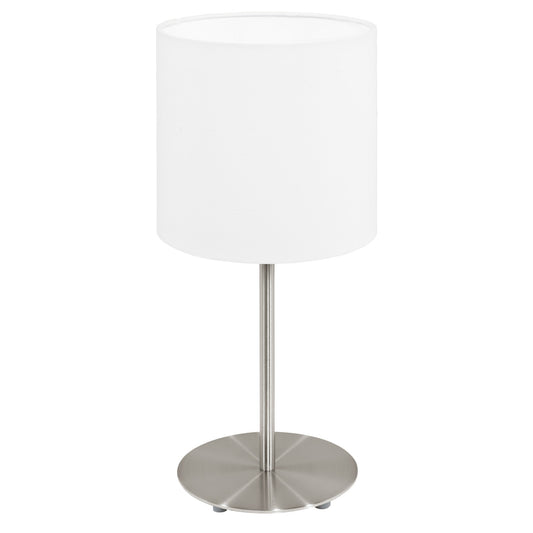 Pasteri Metal Base Table Lamp, Satin Nickel / White