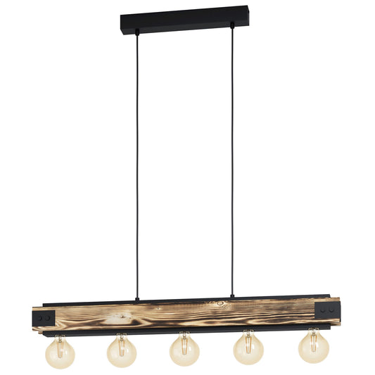 Layham Timber & Steel Bar Pendant Light, 5 Light