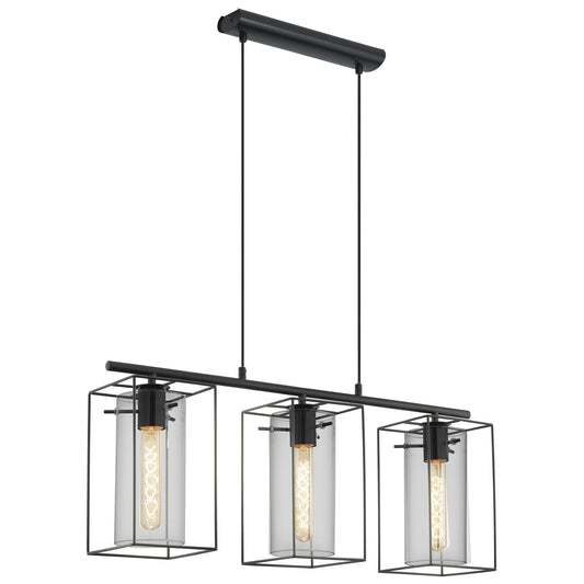 Loncino Metal Wire & Glass Bar Pendant Light, Black