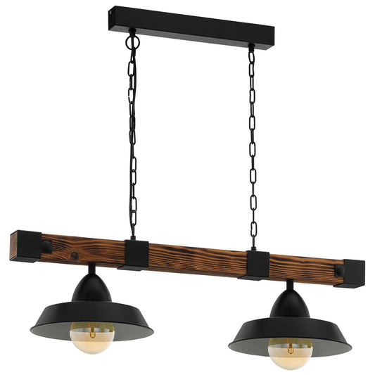 Oldbury Steel & Timber Bar Pendant Light, 2 Light