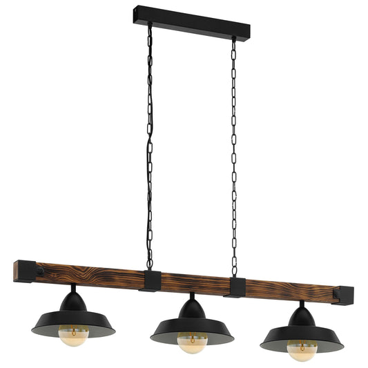 Oldbury Steel & Timber Bar Pendant Light, 3 Light