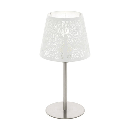 Hambleton Steel Table Lamp, Satin Nickel / White