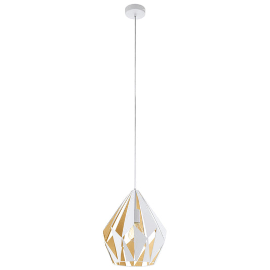Carlton Metal Pendant Light, Medium, White / Honey Gold