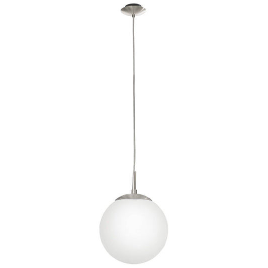 Rondo Glass Ball Pendant Light, Small, Opal / Chrome