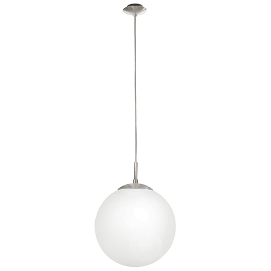 Rondo Glass Ball Pendant Light, Medium, Opal / Chrome