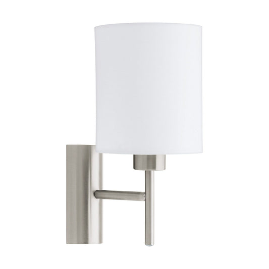 Pasteri Fabric Shade Wall Lamp, White / Satin Nickel