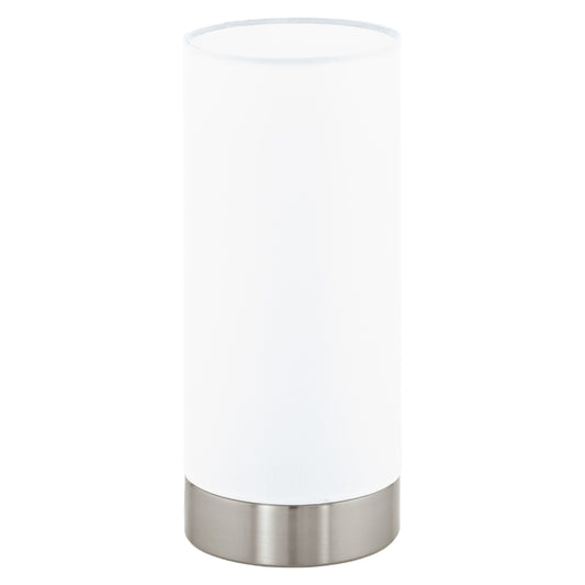 Pasteri Fabric Tube Table Lamp, White / Satin Nickel