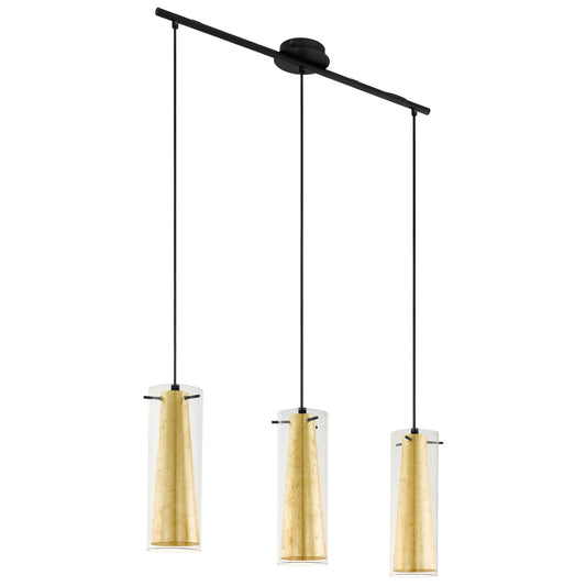 Pinto Glass & Metal Bar Pendant Light, Gold / Clear