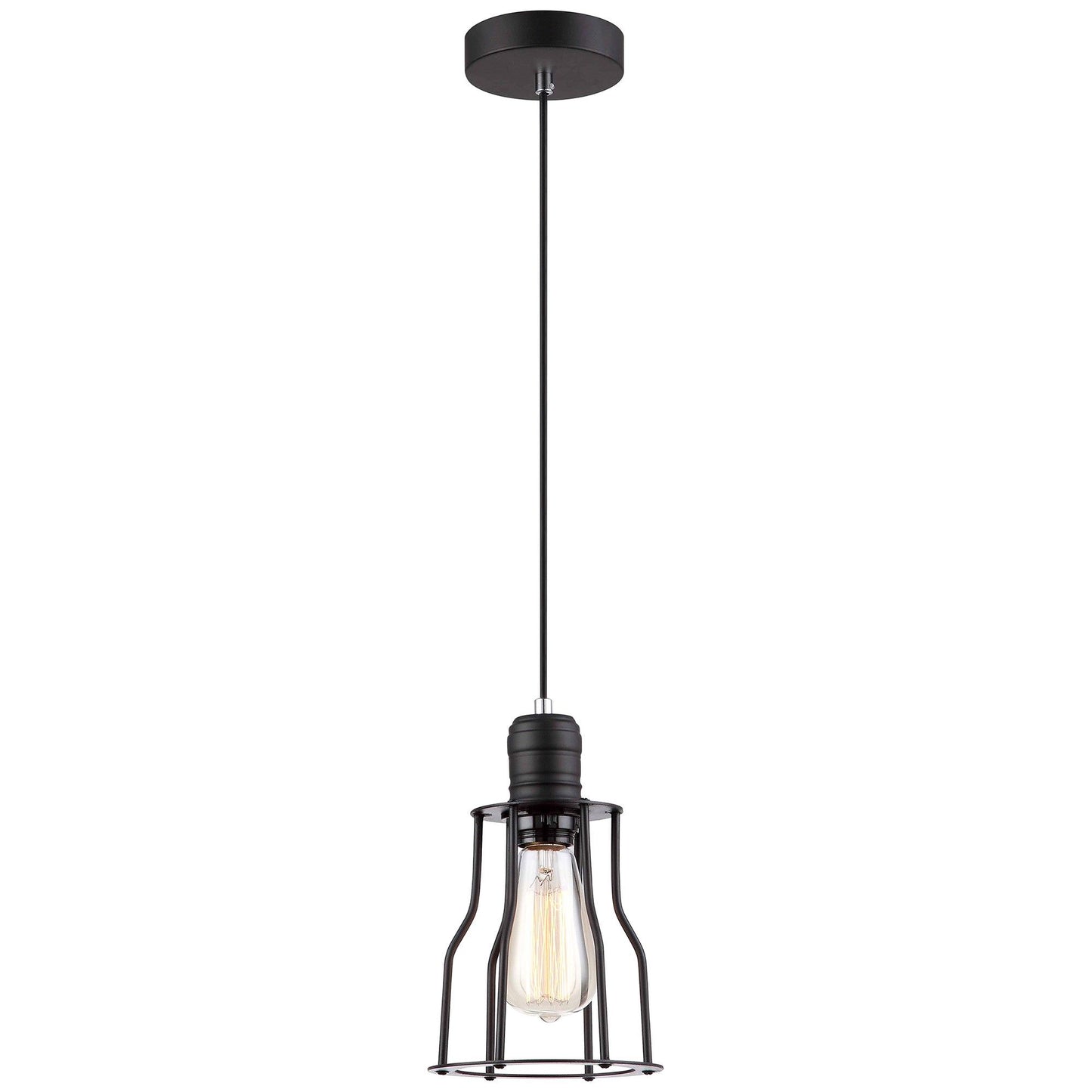 Blackband Iron Caged Pendant Light, Funnel, Black