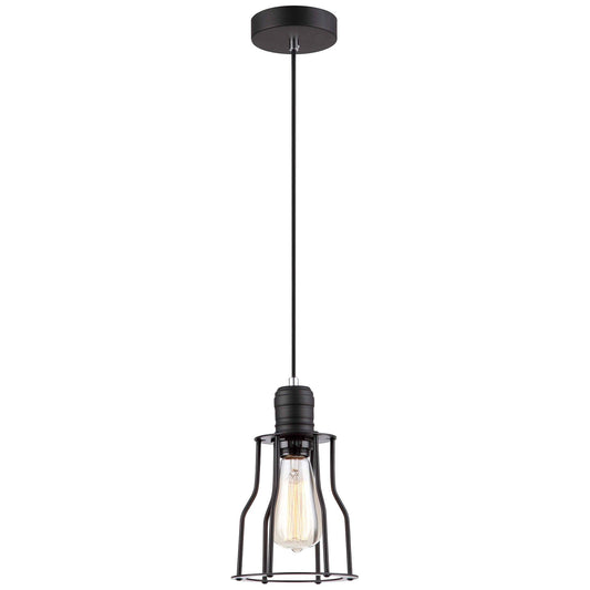 Blackband Iron Caged Pendant Light, Funnel, Black