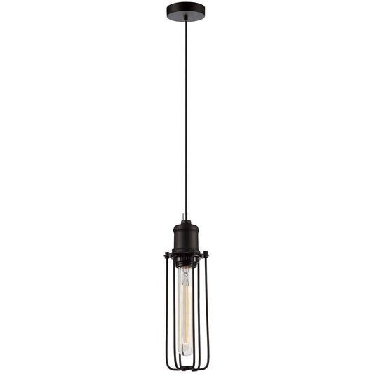 Blackband Iron Caged Pendant Light, Tubular, Black