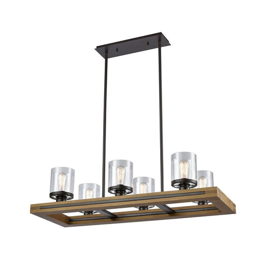 Meti Wood & Glass Pendant Light, 6 Light
