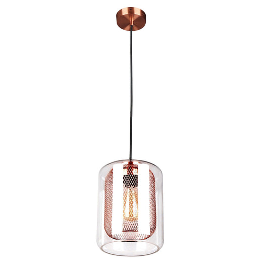 Tono Glass & Iron Mesh Pendant Light, Brass