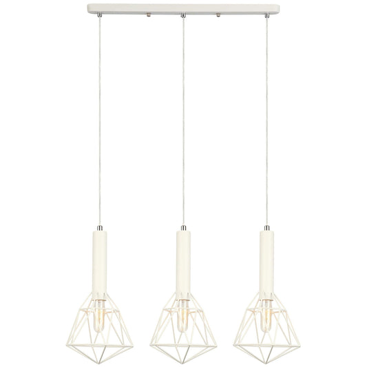 Whiteband Iron Caged 3 Light Cluster Pendant Light, Diamond, White